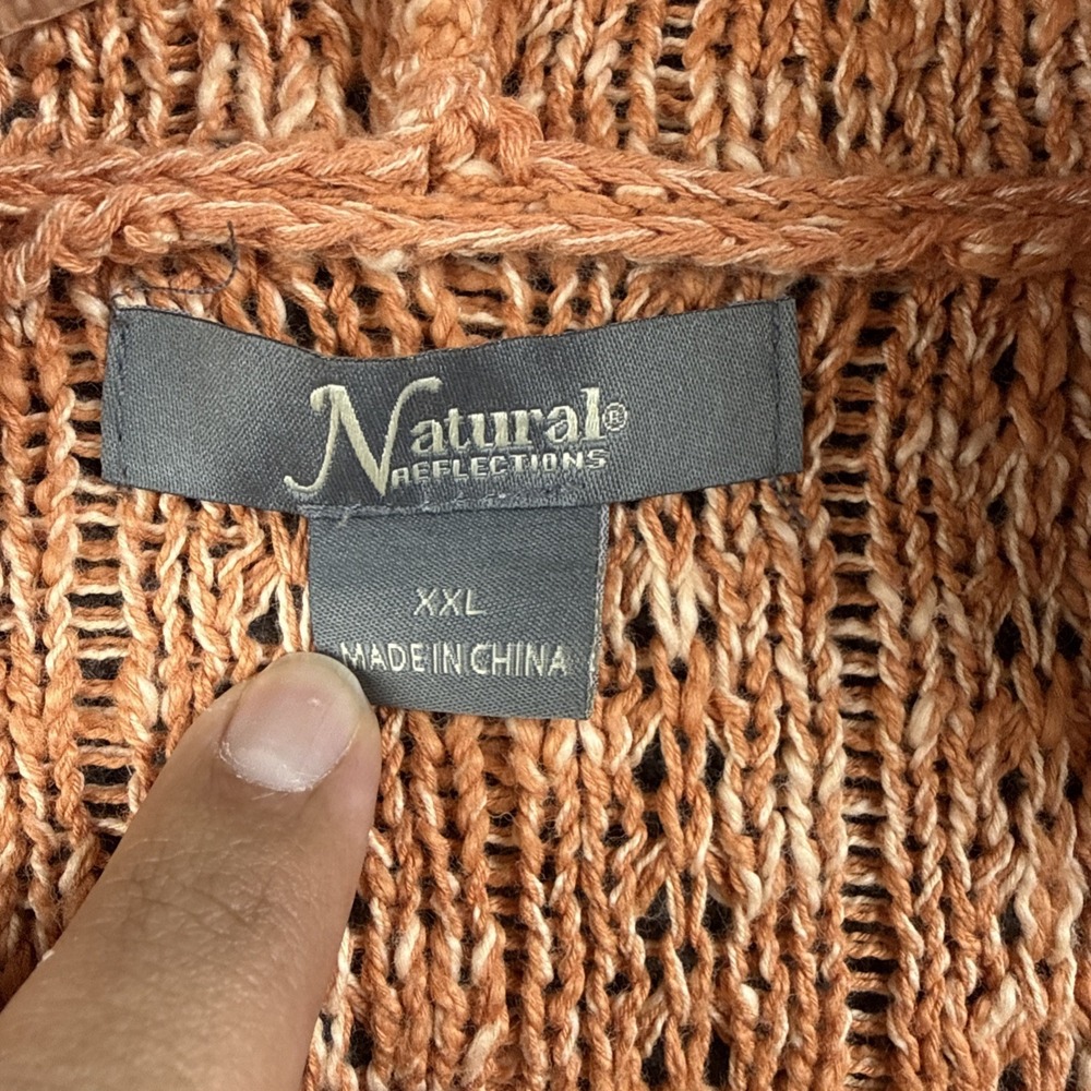 Natural Reflections Sweater Womens Orange Hooded‎ Knit Pullover Pocket - Picture 6 of 8
